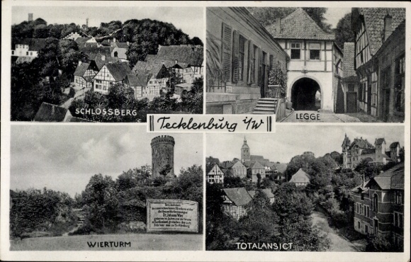 Ak Tecklenburg am Teutoburger Wald Westfalen, Schlossberg, Wierturm, Totalansicht, Legge