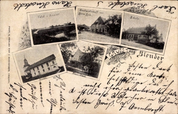 Postcard Blender in Lower Saxony, restaurant, school, church, total view