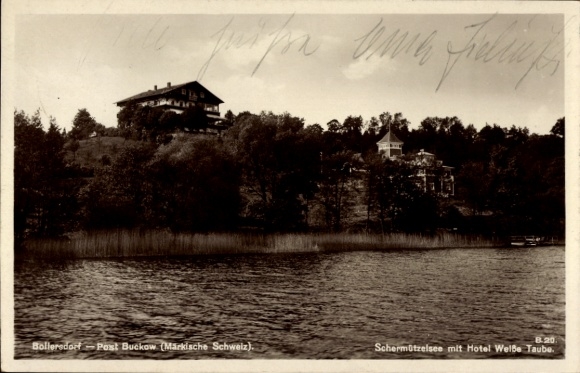 Ak Bollersdorf Oberbarnim Märkisch Oderland, Schermützelsee, Hotel Weiße Taube