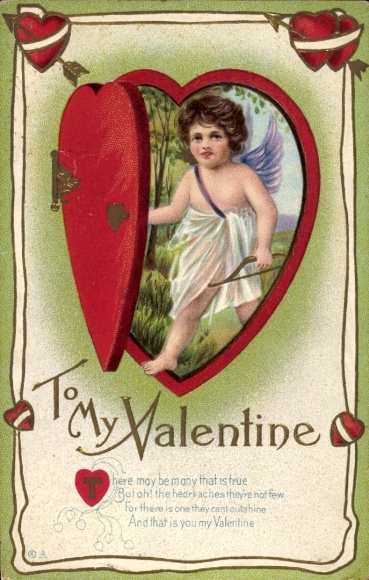 Embossed Card Congratulations Valentine's Day, Love Angel, Hearts