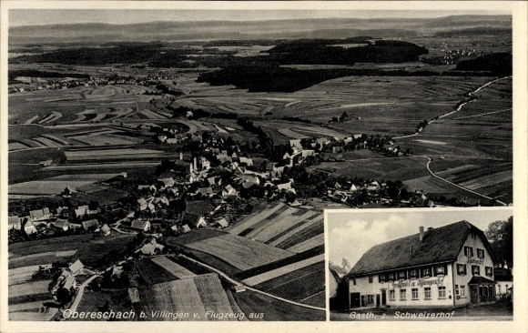 Ak Obereschach Villingen Schwenningen in het Zwarte Woud, luchtfoto van Obereschach, Gasthaus Schw