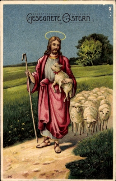 Präge Ak Glückwunsch Ostern, Jesus, Lämmer