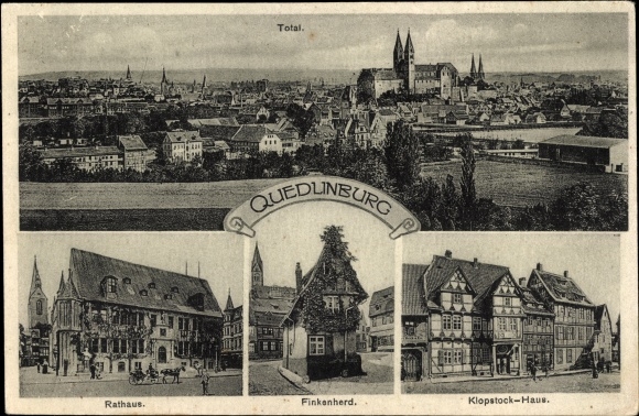 Postcard Quedlinburg im Harz, Total, City Hall, Finkenherd, Klopstock-Haus