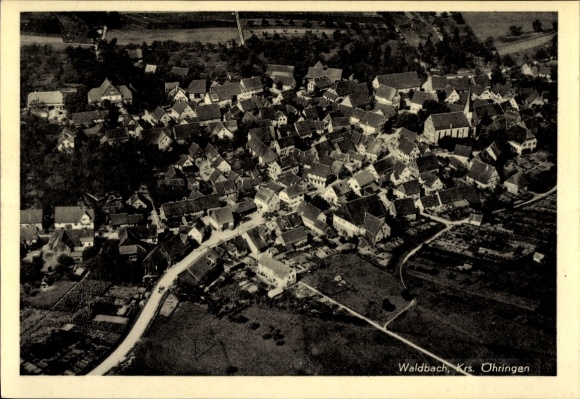 Postcard Waldbach Bretzfeld in Württemberg, aerial photograph