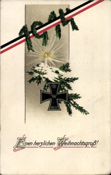 Ansichtkaart in reliëf gefeliciteerd met Kerstmis, EK aan dennenboom, 1914