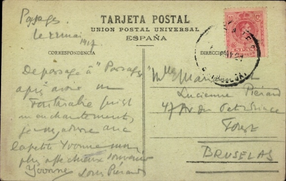 Postcard Hondarribia Fuenterrabia Basque Country, Calle Mayor, Basques with instruments