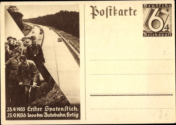 Ganzsachen Ak Hitler, Bau der Reichs-Autobahn, Erster Spatenstich 23.9.1933