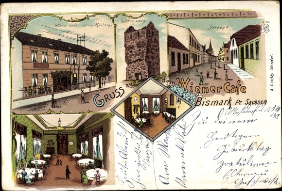 Chromo-Litho Bismark in the Altmark, street, Viennese café, Goldene Laus