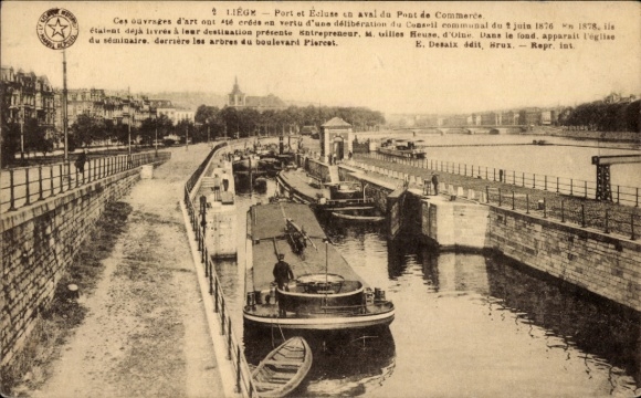 Postcard Liège Liège Wallonia, Port et Ecluse, waterway, ships, Eglise du séminaire, Boulevard
