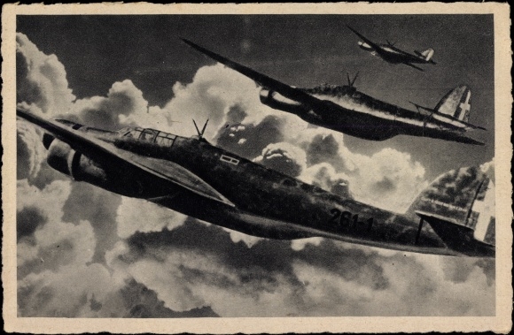 Postcard Italian military aircraft in the air, Alcioni