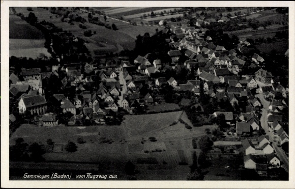 Postcard Gemmingen in Baden, aerial photograph