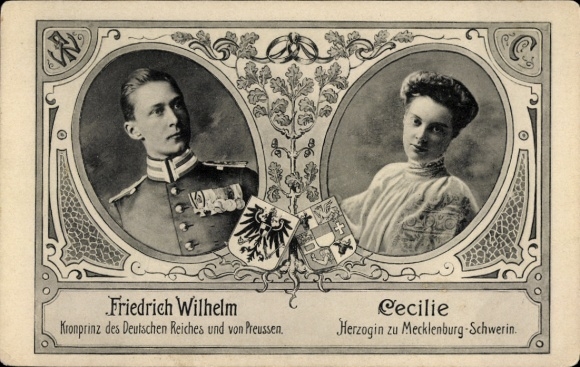 Coat of arms Postcard Crown Prince Wilhelm of Prussia, Crown Princess Cecilie of Prussia, portrait