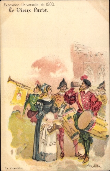 Kunstenaar litho Robida, A., Wereldtentoonstelling van 1900, La Vivandiere