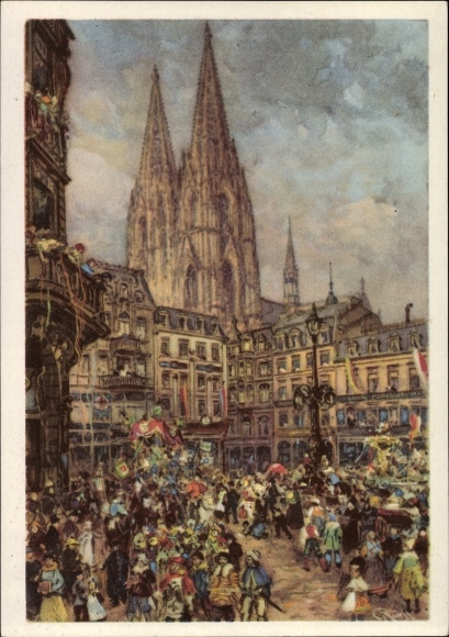 KP artysta pocztówka Köln am Rhein, karnawał, parada, katedra
