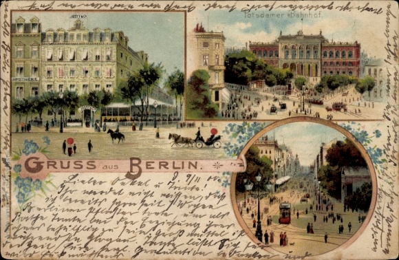 Chromo-Litho Berlin Tiergarten, Potsdamer Bahnhof, Tram