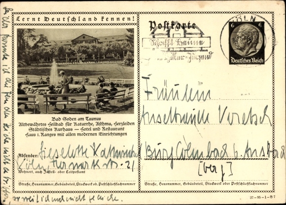 Postwaardestuk ansichtkaart Bad Soden am Taunus Hessen, Kurpark, leer Duitsland kennen
