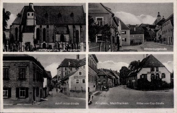 Ak Sondheim vor der Rhön Unterfranken, Wallfahrtskirche Maria, Hindenburgstraße, Adolf-Hitler-Str.