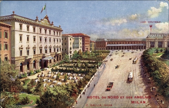 Ak Milano Milan Lombardia, Hotel du Nord des Anglais, buitenaanzicht, treinstation
