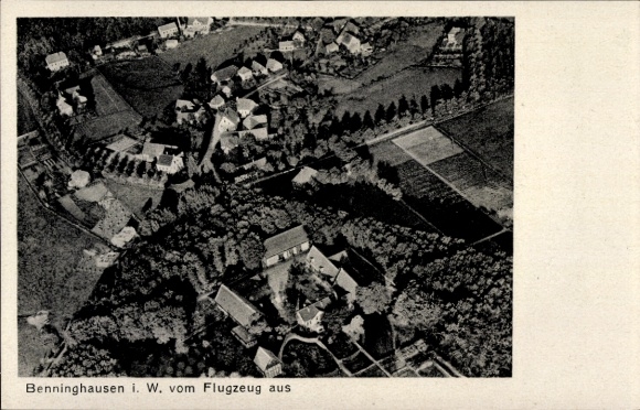 Postcard Benninghausen Lippstadt in Westphalia, aerial view of rural surroundings, houses, fields