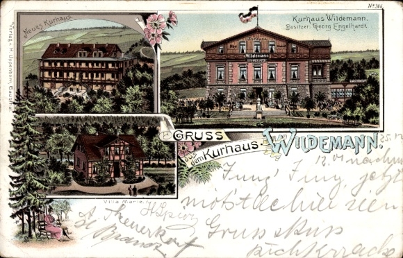 Litho Wildemann Clausthal Zellerfeld im Oberharz, Kurhaus, Villa Marie