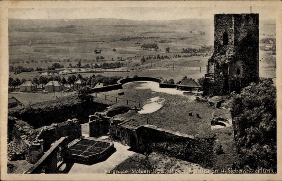 Postcard Stolpen in Saxony, castle ruins Siebenspitzenturm