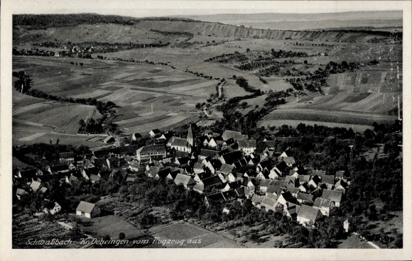 Postcard Schwabbach Öhringen in the Hohenlohe district, aerial photograph