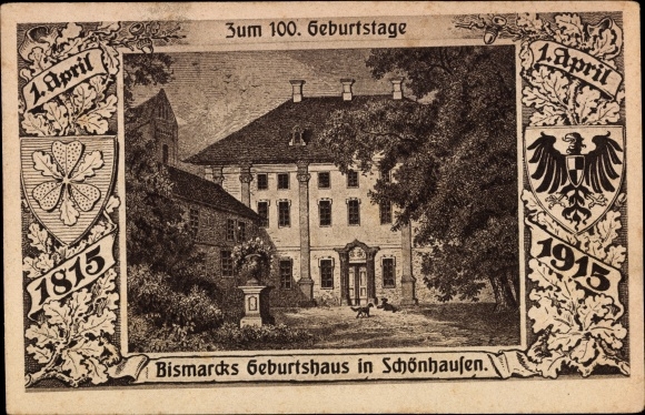 Coat of arms PC Schönhausen Elbe Sachsen-Anhalt, birthplace of Bismarck, on the occasion of d. 100 birthday