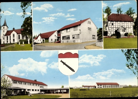 Postcard Wehdem Stemwede in Westphalia, Stemweder Hof, inn, church, street section, half-timbered house