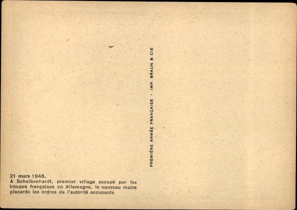 Postcard Scheibenhardt in der Pfalz, First village occupied by French troops 1945