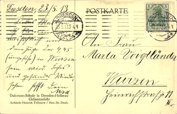Postcard Dresden Hellerau, Dalcroze School
