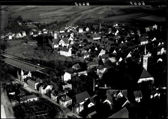 Postcard Besigheim am Neckar Württemberg, aerial view of the Neckar and railway line.