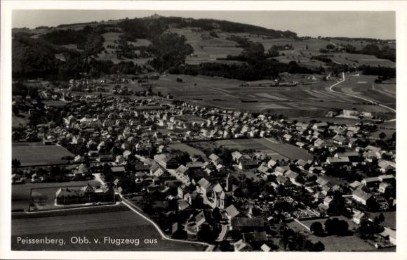 Postcard Peißenberg in Upper Bavaria, aerial photograph