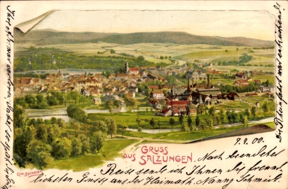 Artist Chromo-Litho Spindler, E., Bad Salzungen in Thuringia, general view