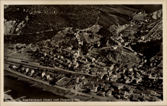 Postcard Saarhölzbach Mettlach in Saarland, aerial view of building, art publisher, copyright