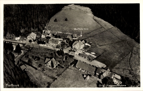 Postcard Torfhaus Altenau Schulenberg Clausthal Zellerfeld in the Upper Harz, aerial photograph, Wulferts Hotel