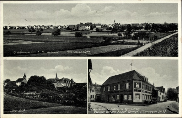 Postcard Gräfenhausen Weiterstadt in Hesse, Ohly-Stift, economy for oxen