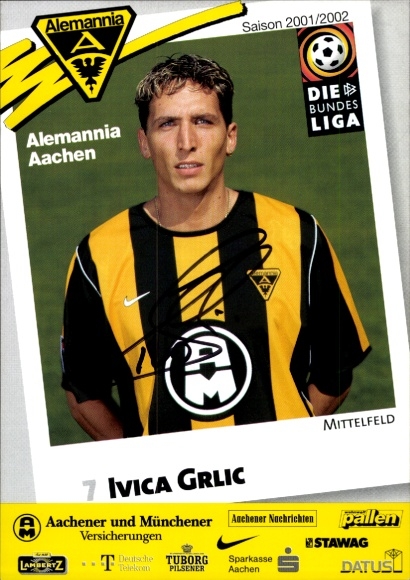 Autogrammkarte Fußballer Ivica Grlic, Alemannia Aachen, Autogramm