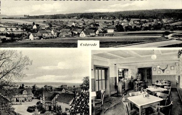 Postcard Escherode Staufenberg in Hesse, general view, restaurant "Braunen Hirsch"