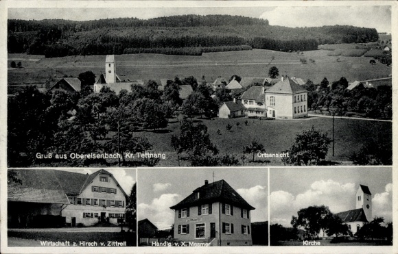 Ak Obereisenbach Tettnang Württemberg, Wirtschaft zum Hirsch v. Zittrell, Geschäft X. Mesmer, Kirche