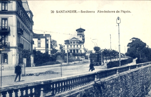 Postcard Santander Cantabria Spain, Sardinero, Piquio area, tram line 2