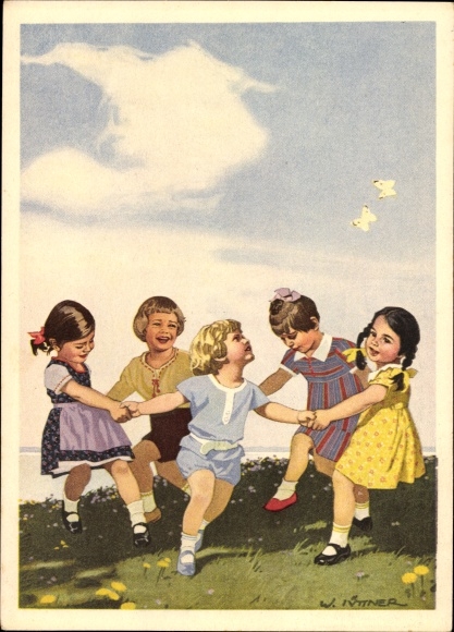 Artist PC Jüttner, W., advertising Indanthren textiles, children dancing