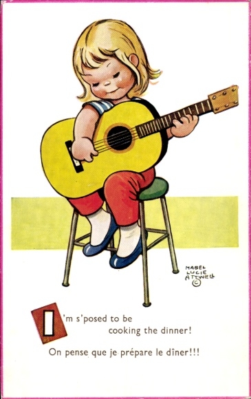 Künstler Ak Attwell, Mabel Lucy, Mädchen mit Gitarre