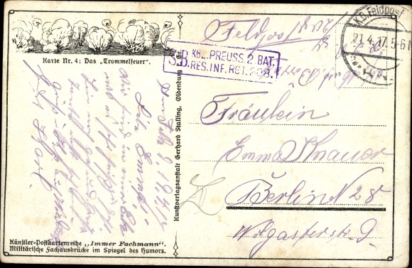 Postcard Always Professional, Military Terminology #4, Barrage, Soldiers