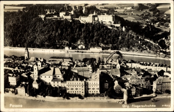 PC Passau in Lower Bavaria, aerial photo, city panorama