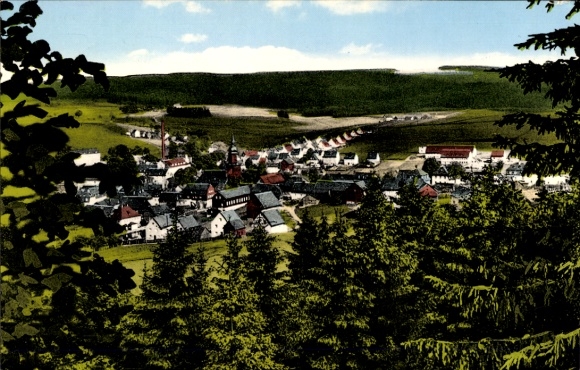 Postcard Geroldsgrün in Franconia, view from the morning blessing on the village