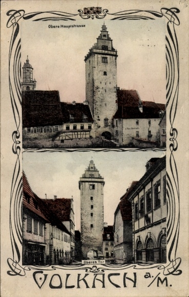 Postcard Volkach am Main Unterfranken, Obere Hauptstraße, Oberes Tor