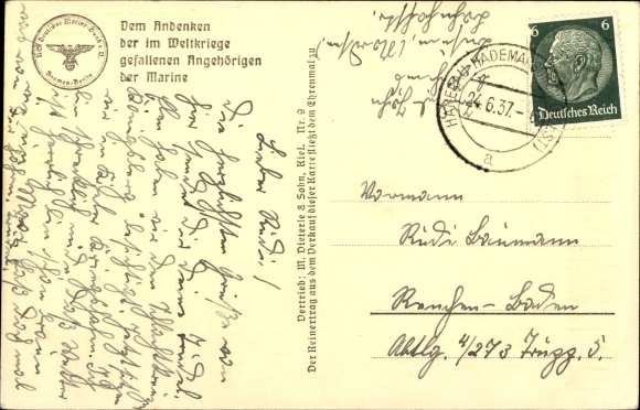 Postcard Naval Memorial Laboe, German Warship, Cruiser Karlsruhe, Navy, Lowered Flag