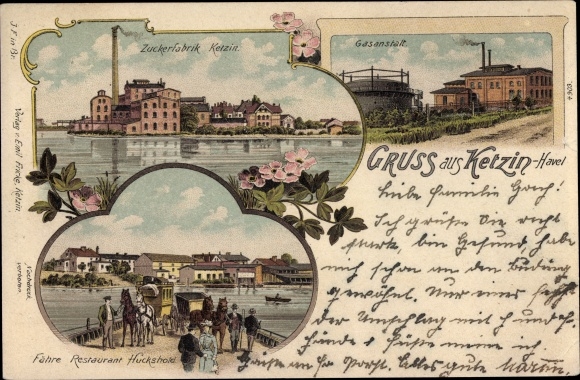 Chromo-Litho Ketzin on the Havel, sugar factory, gas works, ferry restaurant Huckshold