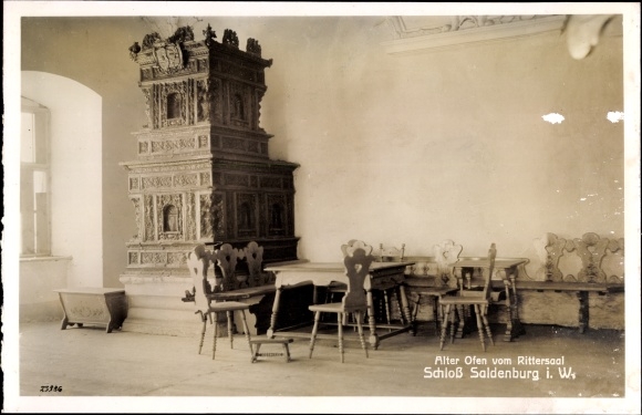 Ansichtkaart Saldenburg Niederbayern, oude kachel uit de ridderzaal, kasteel