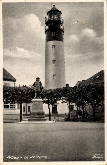 Postcard Baltijsk Pillau East Prussia, lighthouse, elector monument